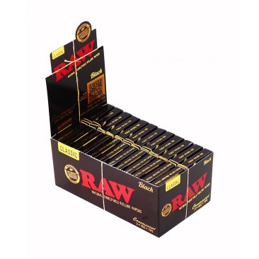 RAW Black Connoisseur 1 1/4 + Tips, ultra-thin Medium Papers + unbleached Tips, 1 Box (24 Booklets) = 1 Unit